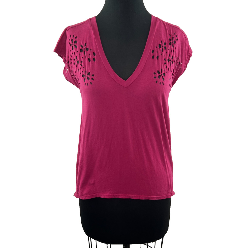 Anthropologie Idlewild Pink Cut Out Floral Short Sleeve Top Cover Up Hi Low XS